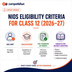NIOS Eligibility Criteria for Class 12 (2026-27): Age Limit, Qualification, TOC and Subjects for JEE/NEET Droppers